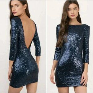 NWT TOBI BLACK SEQUIN SCOOP OPEN BACK MINI COCKTAIL PARTY DRESS - XS